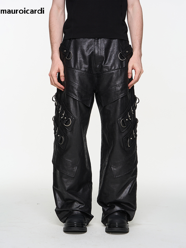 Leather Work Pants - Mauroicardi primavera outono legal bonito longo