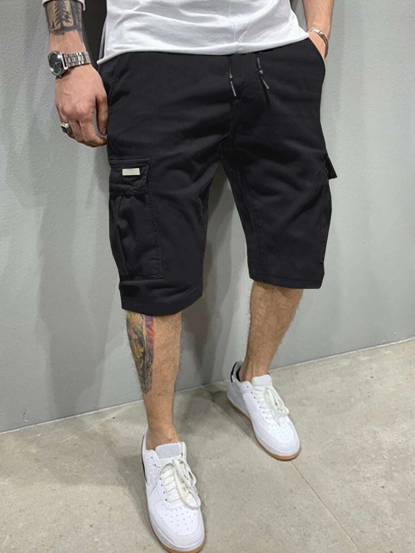 Leather Work Pants - Calças cortadas masculinas de verão, shorts