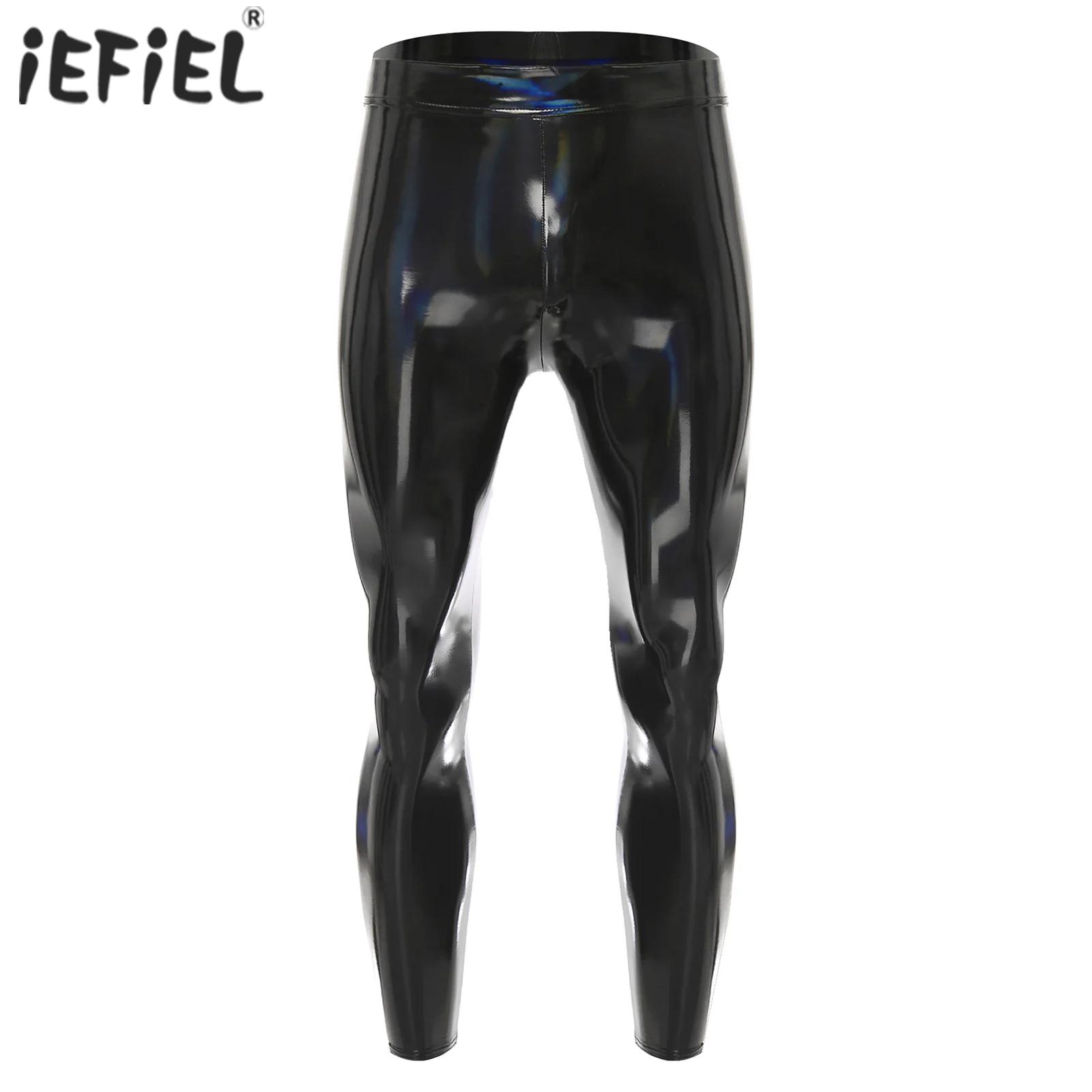 Leather Work Pants - Calças justas de discoteca pretas masculinas,
