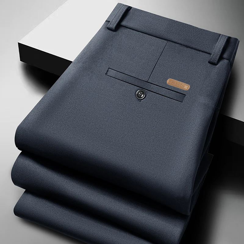 Leather Work Pants - Calças masculinas casuais de comprimento longo,