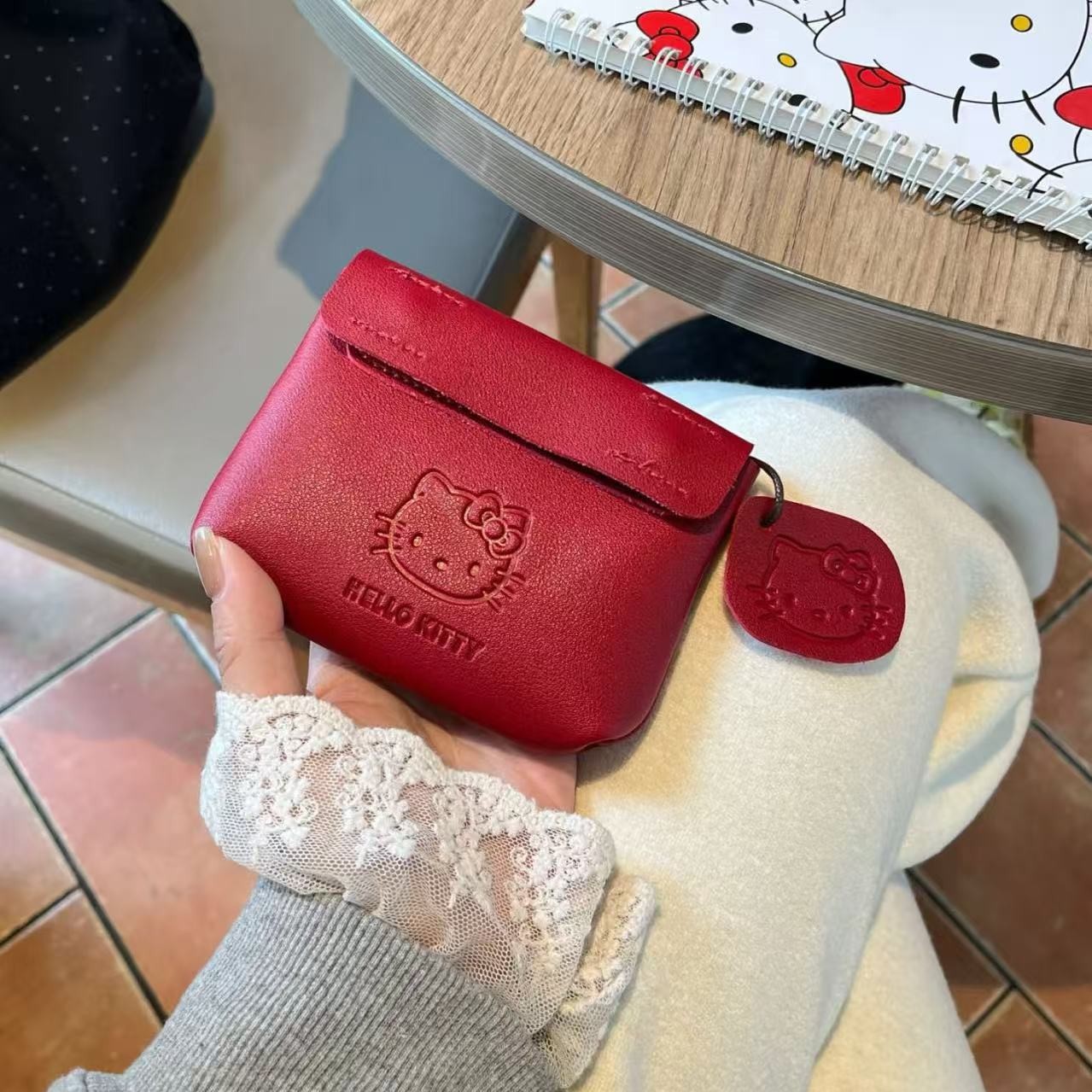 Leatherwork Wallet - Bolsa de Moedas de Couro Vermelha