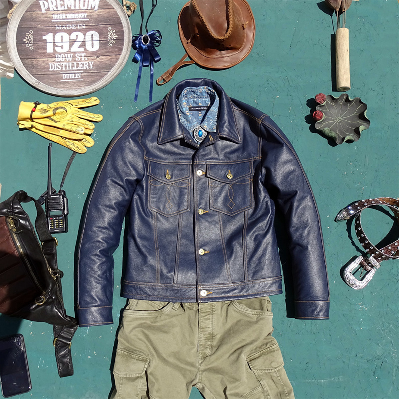 Leather Work Jeans - Jaqueta Masculina de Couro Genuíno Knight,