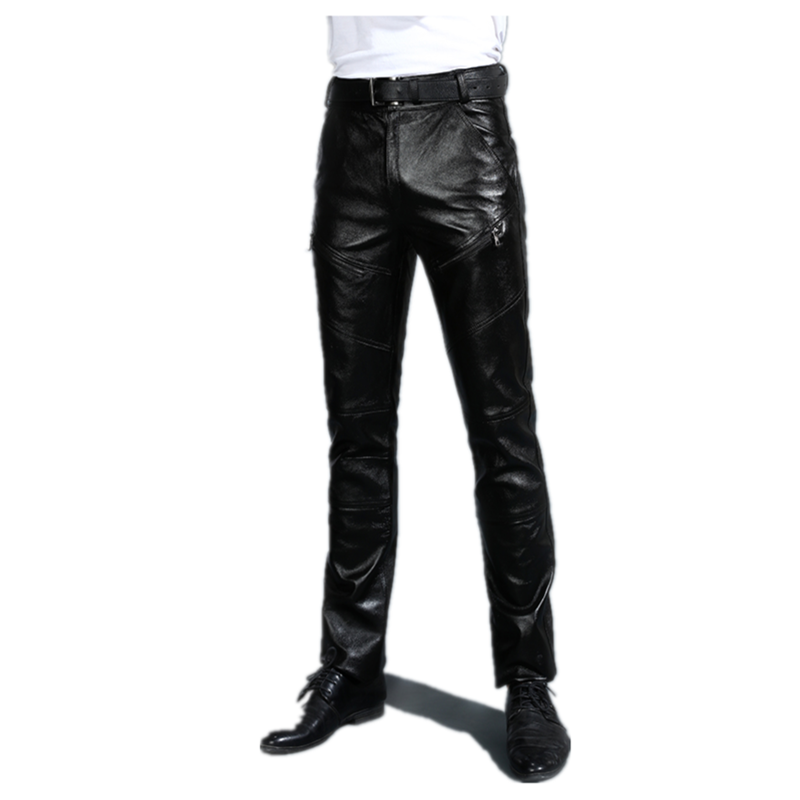 Calças de couro genuíno dos ho - Leather Work Pants avaliação e preço