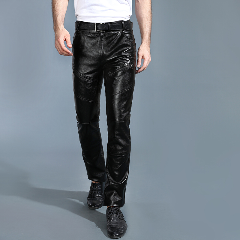 Calças de couro genuíno dos ho - Leather Work Pants avaliação e preço