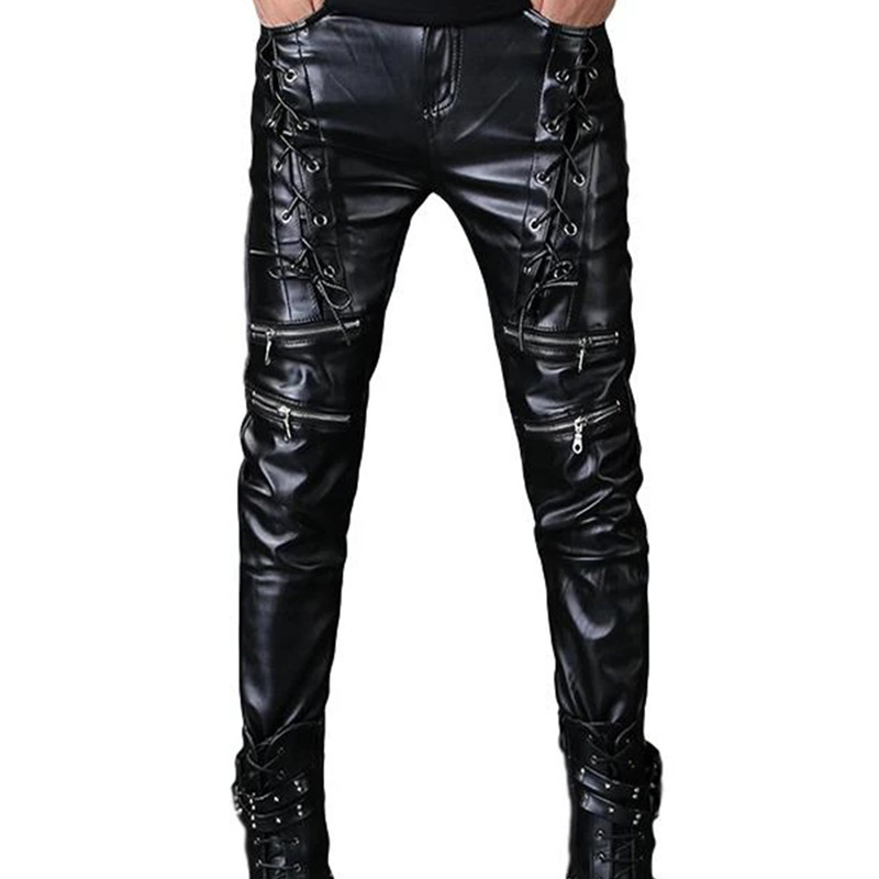 Calças de couro estilo punk ma - Leather Work Pants avaliação e preço
