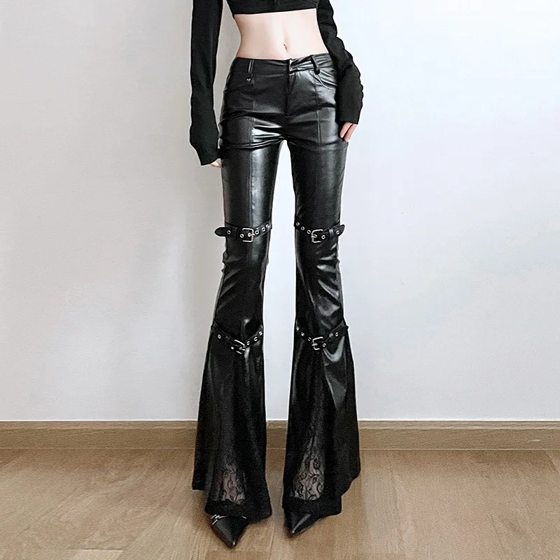 Calça feminina de couro PU, fi - Leather Work Pants avaliação e preço