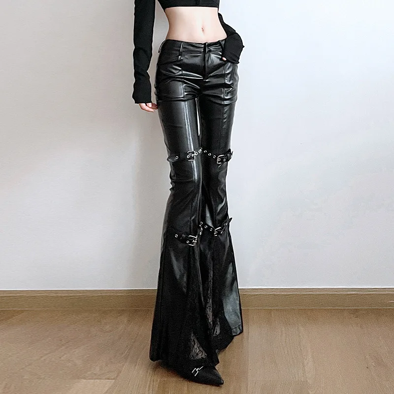 Calça feminina de couro PU, fi - Leather Work Pants avaliação e preço