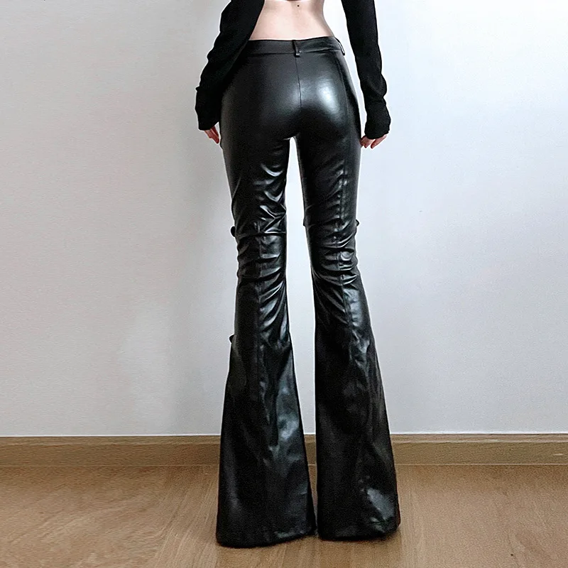 Calça feminina de couro PU, fi - Leather Work Pants avaliação e preço